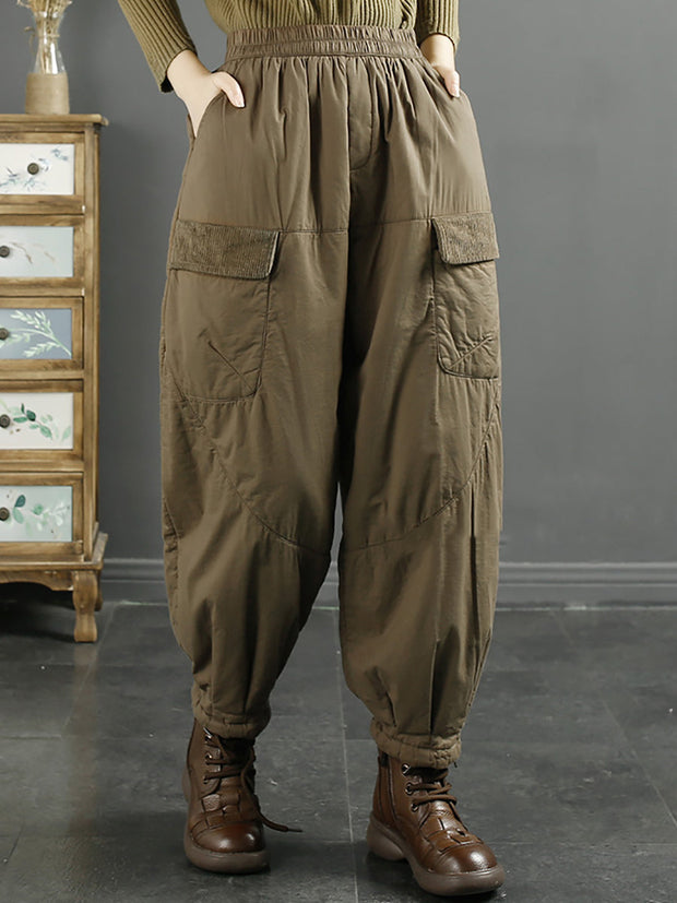 Plus Size Women Winter Retro Spliced Padded Harem Pants