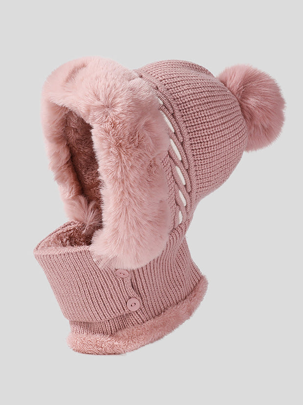 Women Fashion Solid Warm Plush Scarf Hat