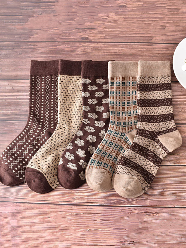5 Pairs Women Vintage Jacquard Winter Socks