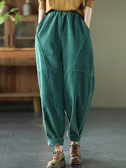 Plus Size Women Vintage Solid Spliced Thicken Pants