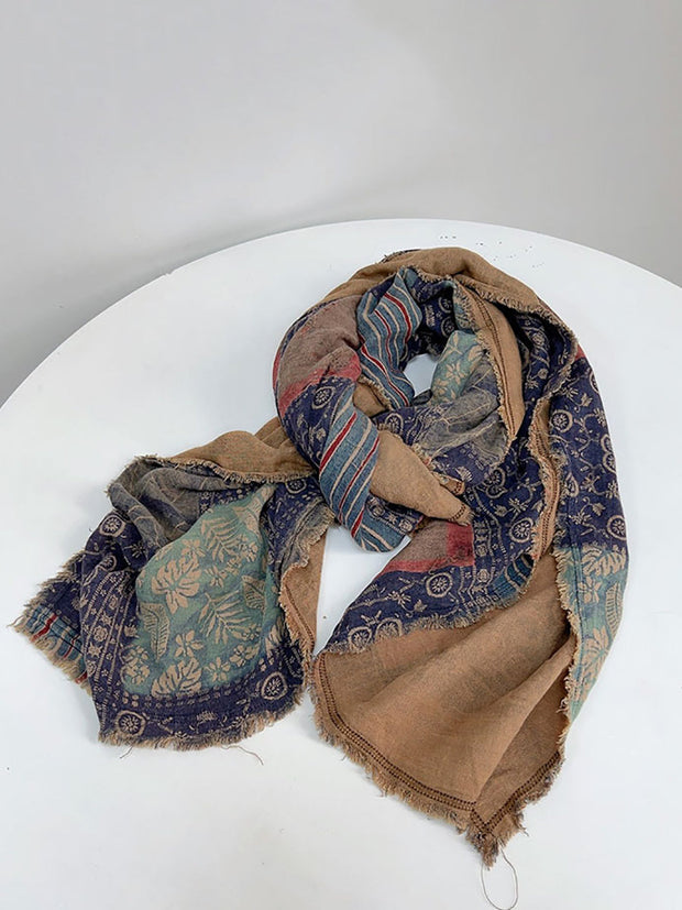 Women Vintage Flower Print Tassel Triangle Scarf