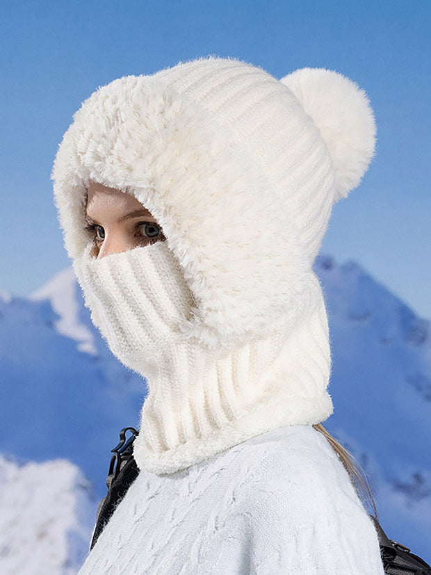 Winter Women Windproof Fleece Knitted Scarf Hat