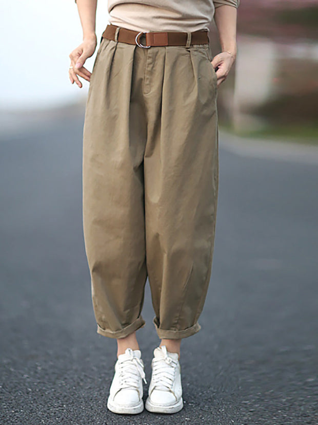 Casual Pure Color Bloom Pants With Belt