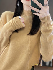 Women Winter Solid Warm Half-Turtleneck Wool Sweater