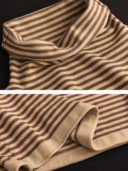 Women Casual Stripe Turtleneck Wool Warm Sweater