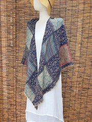 Women Vintage Flower Print Tassel Triangle Scarf