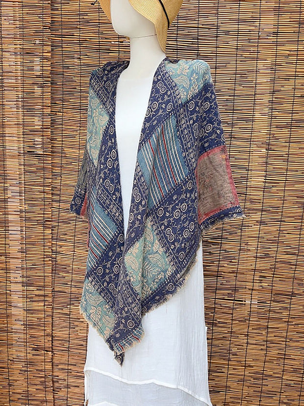 Women Vintage Flower Print Tassel Triangle Scarf