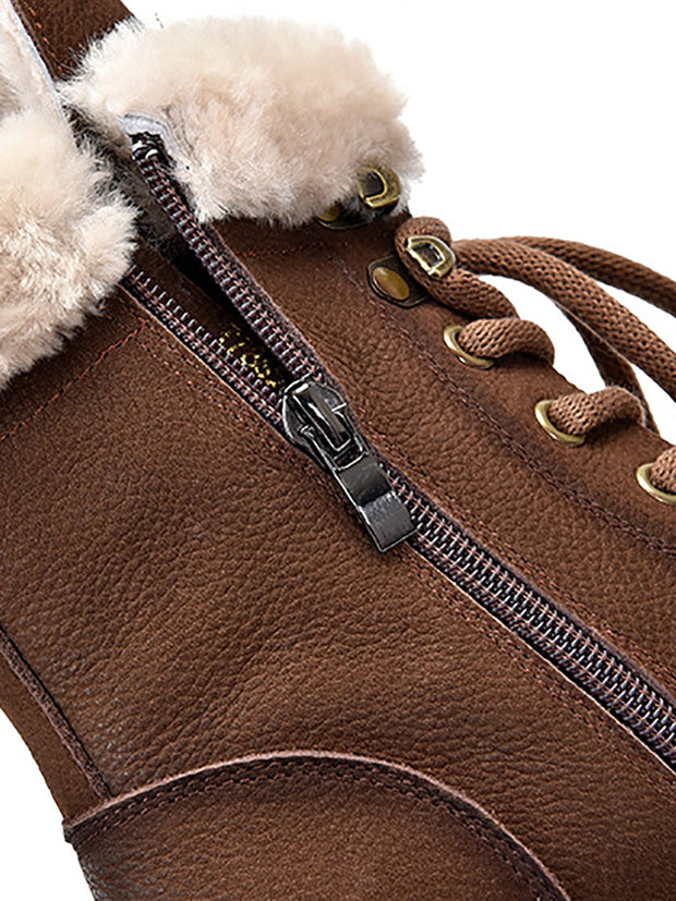 Women Vintage Leather Fleece-lined Platform Boots