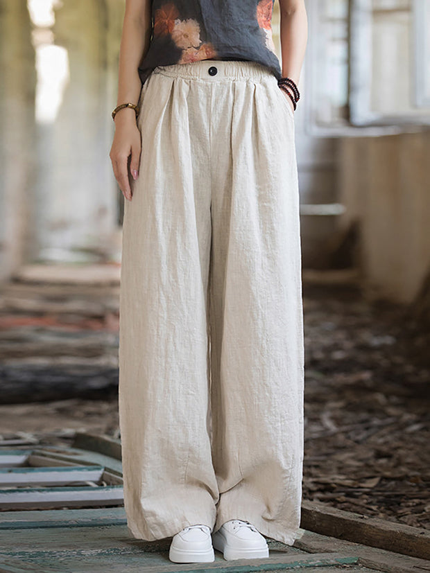 Women Winter Solid Fleece-lined Wide-leg Pants