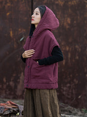 Women Winter Solid Padded Hooded Vest Coat
