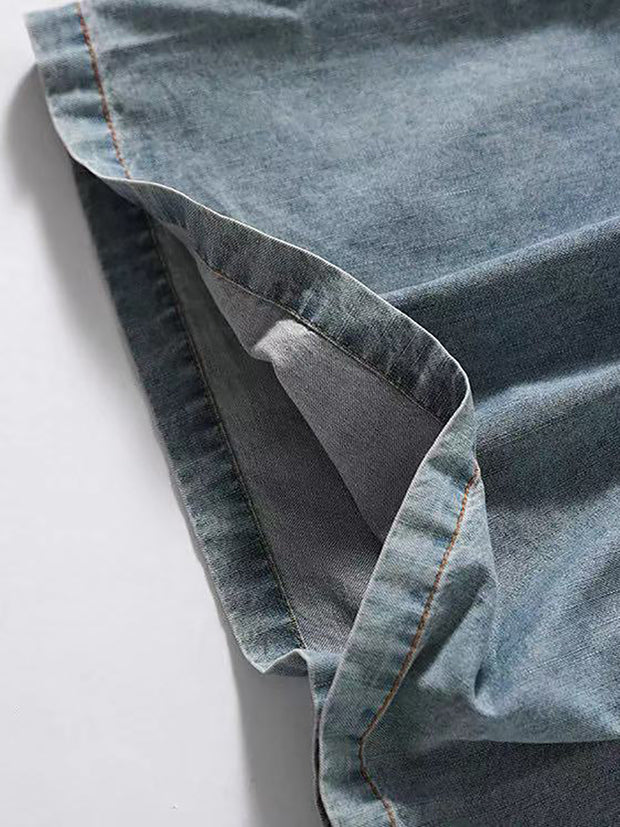 Women Casual Worn Solid Soft Wide-leg Denim Pants