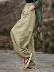Women Winter Ramie Fleece-lined Loose Harem Pants