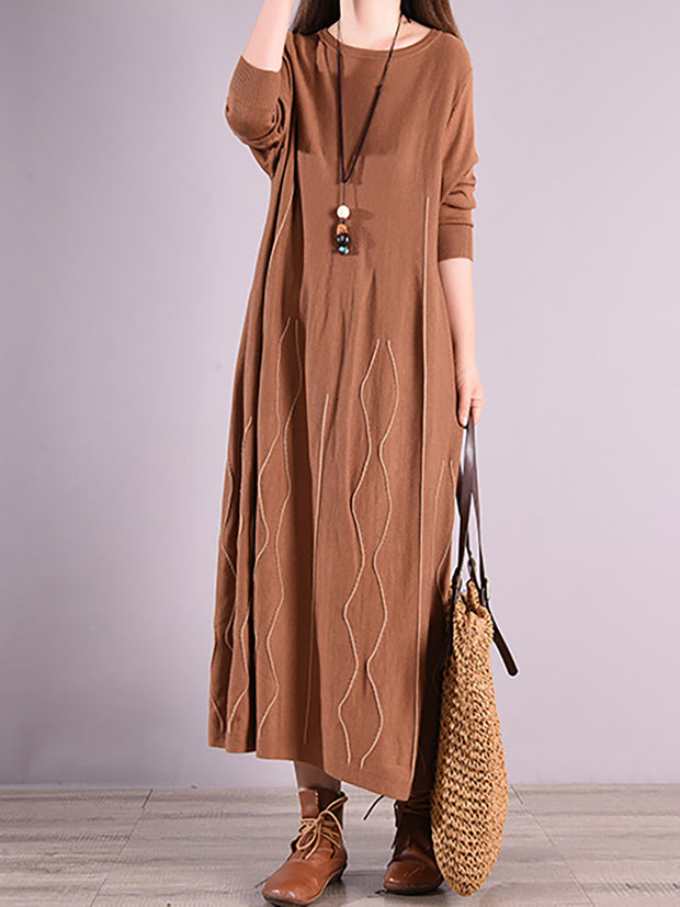 Women Autumn O-Neck Solid Color Sweater Dress