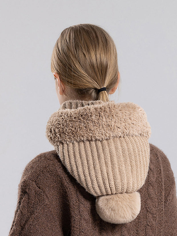 Winter Women Windproof Fleece Knitted Scarf Hat