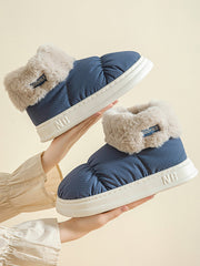 Couple Solid Plush Spliced Indoor Down Shoes
