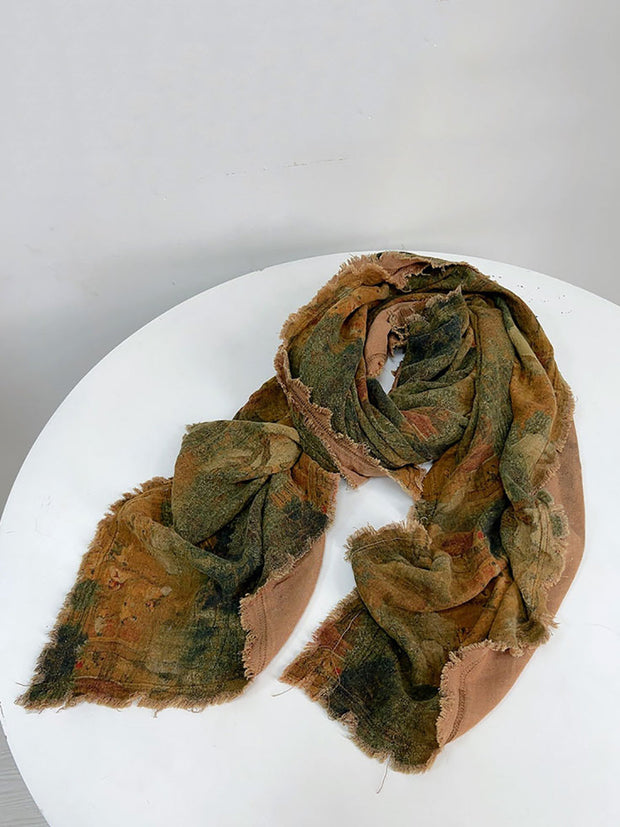 Women Vintage Flower Print Tassel Triangle Scarf