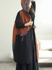 Women Autumn Casual Colorblock Hooded Vest Coat