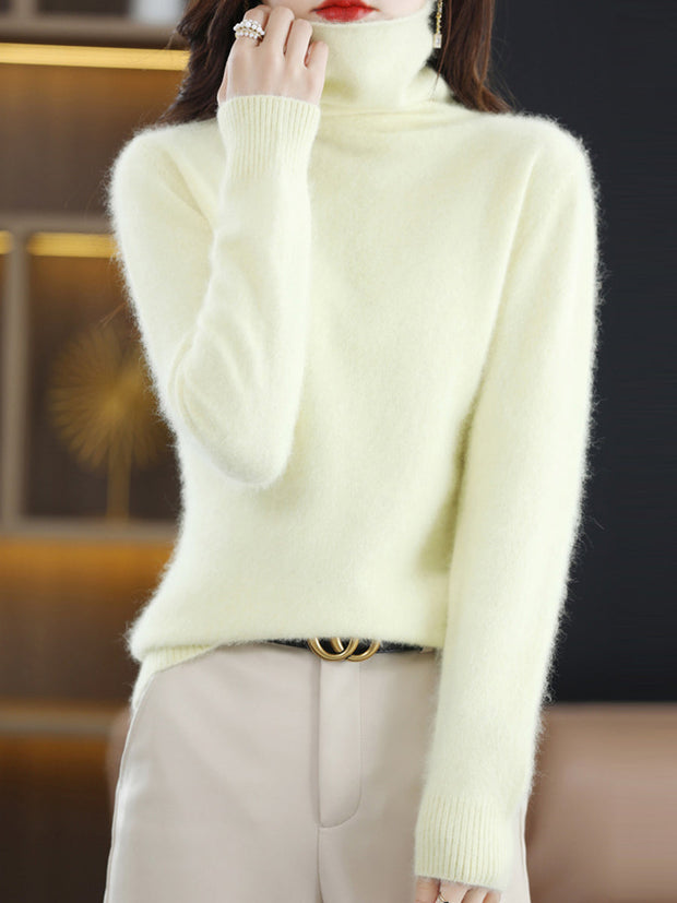 Women Casual Winter Solid Cashmere Turtleneck Sweater