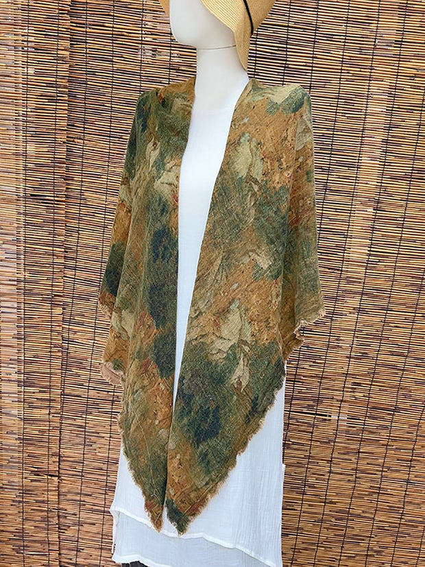 Women Vintage Flower Print Tassel Triangle Scarf