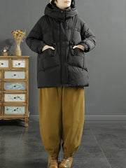 Women Winter Solid Warm Hooded Down Coat