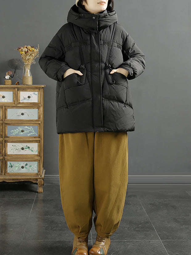 Women Winter Solid Warm Hooded Down Coat