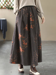 Women Vintage Flower A-shape Cotton Skirt
