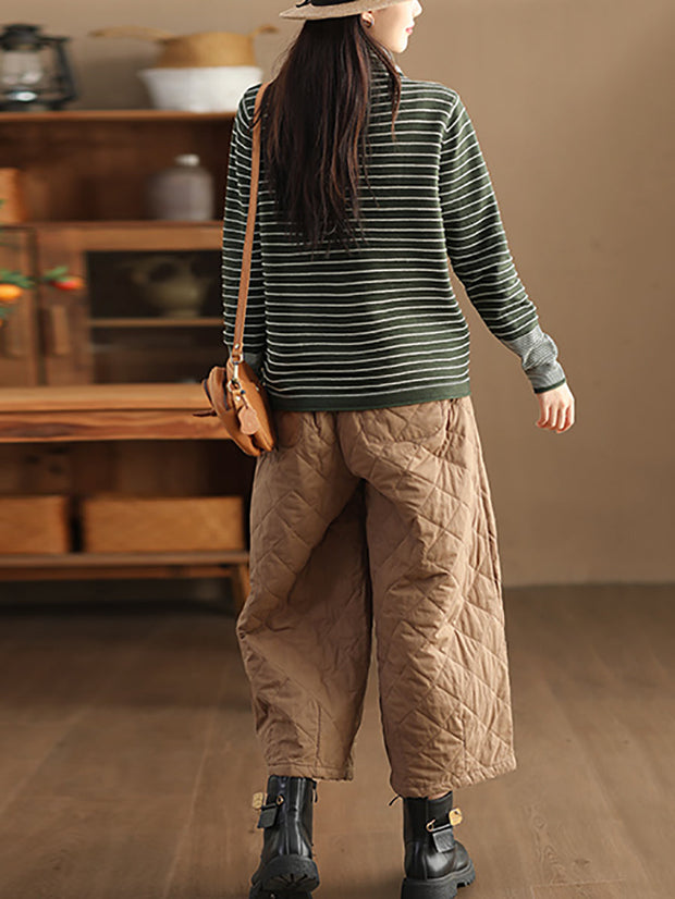 Women Casual Stripe Spliced Turtleneck Warm Sweatshirt