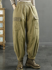 Plus Size Women Winter Retro Spliced Padded Harem Pants