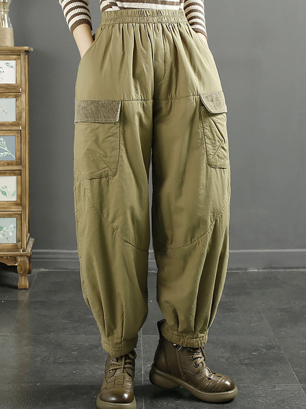 Plus Size Women Winter Retro Spliced Padded Harem Pants