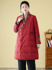 Women Winter Ethnic Embroidery Long Down Coat