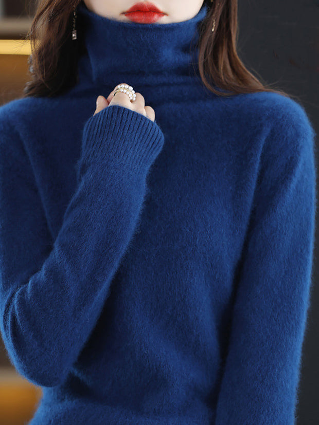 Women Casual Winter Solid Cashmere Turtleneck Sweater