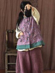 Warmer Weste-Mantel mit gespleißtem Ethno-Blumendruck für Damen