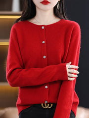 Women Winter Wool Solid Cardigan Sweater