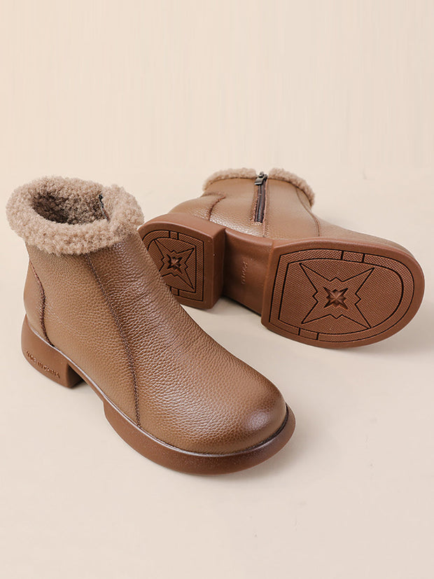 Women Elegant Soft Leather Fleece-lined Boots