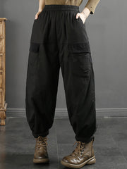 Plus Size Women Winter Retro Spliced Padded Harem Pants