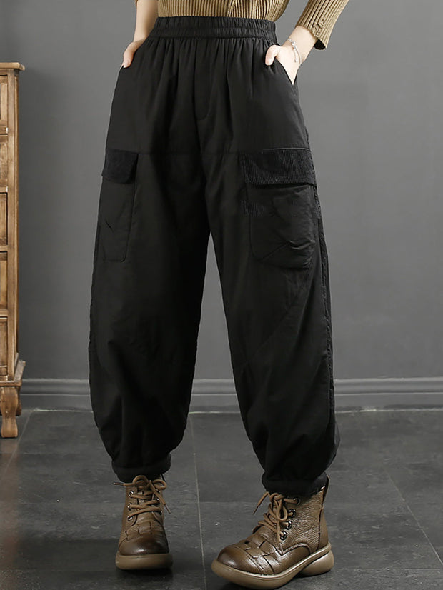 Plus Size Women Winter Retro Spliced Padded Harem Pants