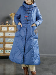 Women Ethnic Patch Spliced Long Hooded Down Coat