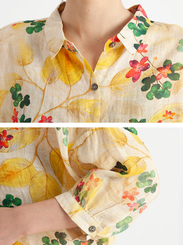 Floral Vintage Women Summer Loose Shirt
