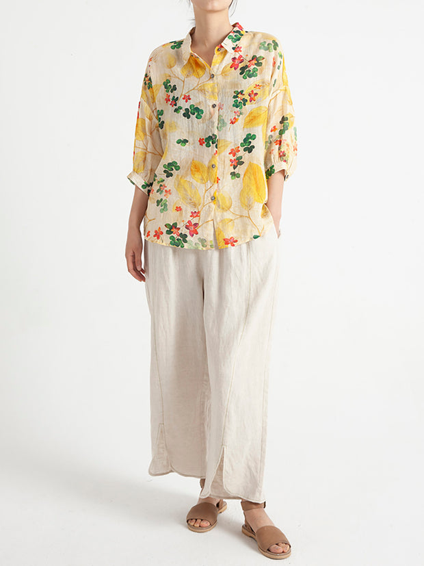 Floral Vintage Women Summer Loose Shirt