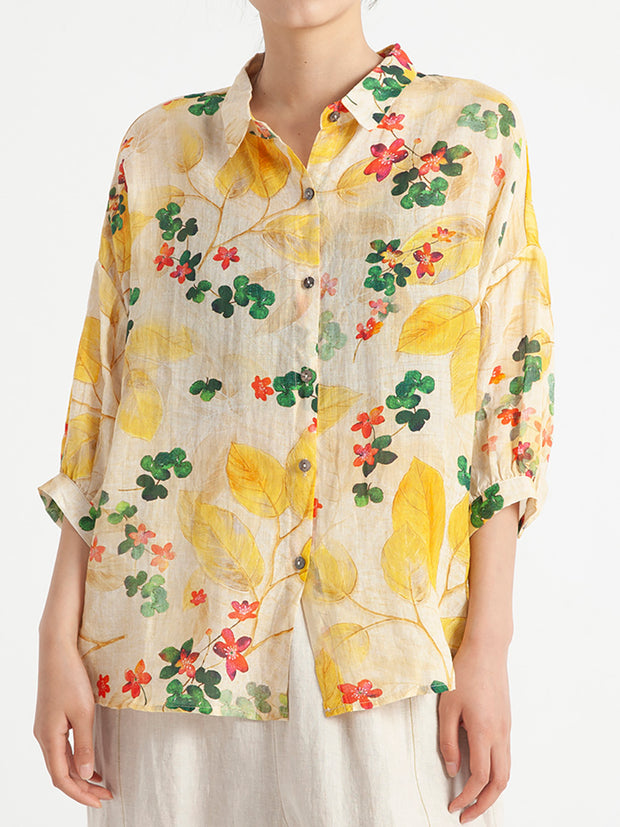 Floral Vintage Women Summer Loose Shirt
