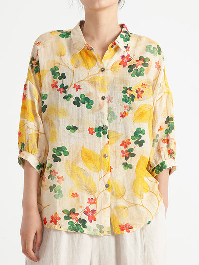 Floral Vintage Women Summer Loose Shirt