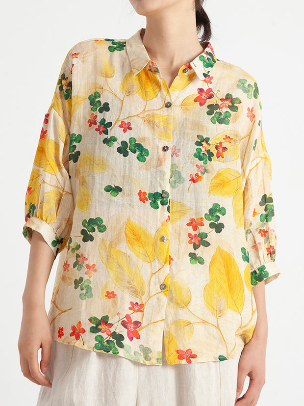 Florales Vintage Damen Sommer Lockeres Shirt