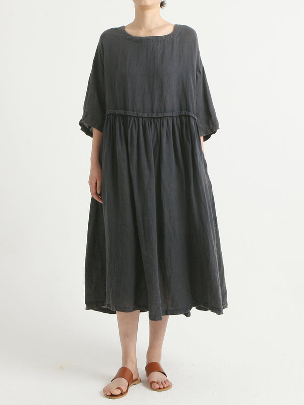 Linen Summer Short Sleeve Casual Loose Dress