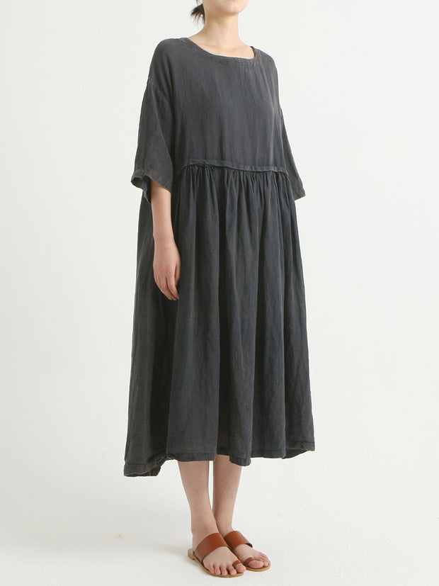 Linen Summer Short Sleeve Casual Loose Dress