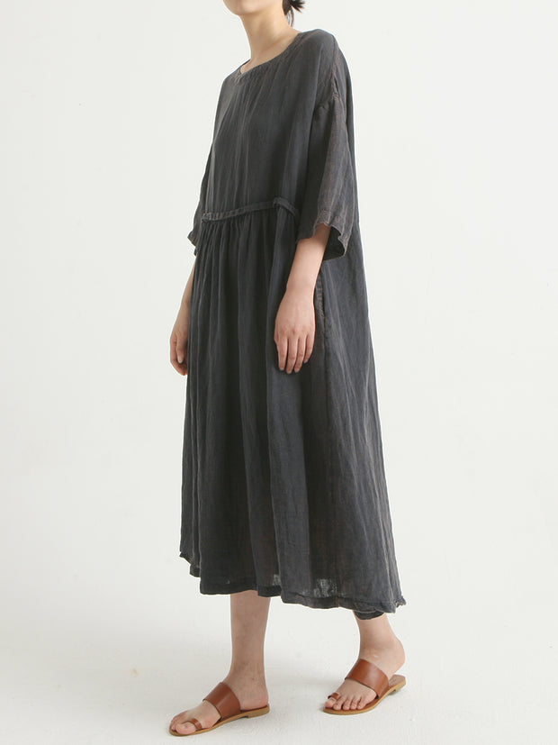 Linen Summer Short Sleeve Casual Loose Dress