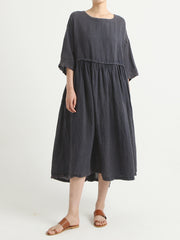 Linen Summer Short Sleeve Casual Loose Dress