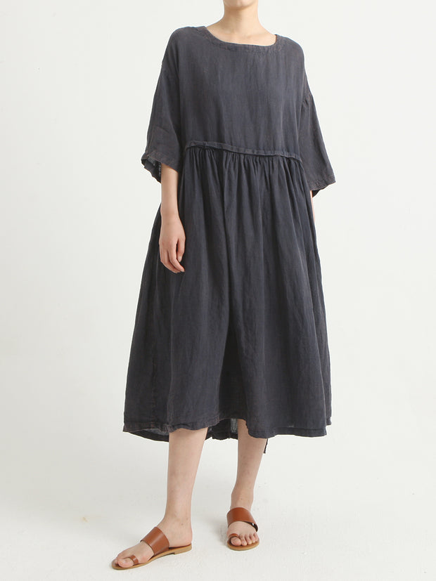 Linen Summer Short Sleeve Casual Loose Dress