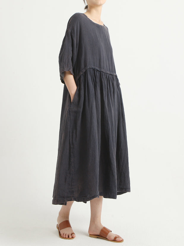 Linen Summer Short Sleeve Casual Loose Dress