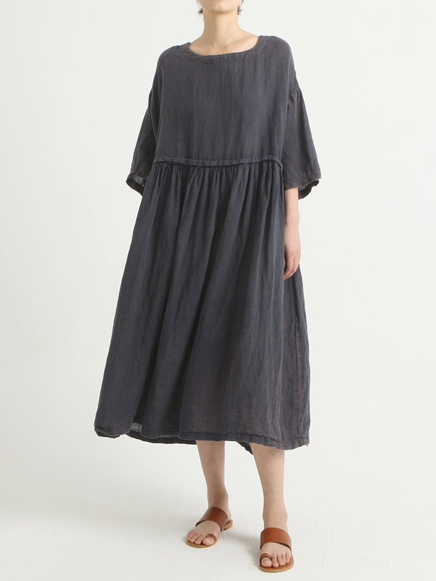 Linen Summer Short Sleeve Casual Loose Dress