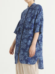 Linen Floral Irregular Single Breasted Women Loose Shirt